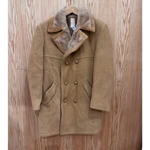 Vtg Hudson Bay Wool Peacoat Suede Trim Camel Tan Men's Large